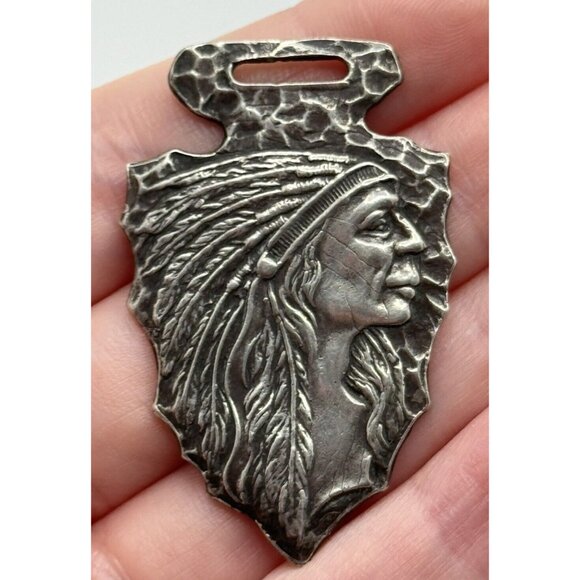 Antique Coin Silver Native American Indian Chief Arrowhead Watch Fob